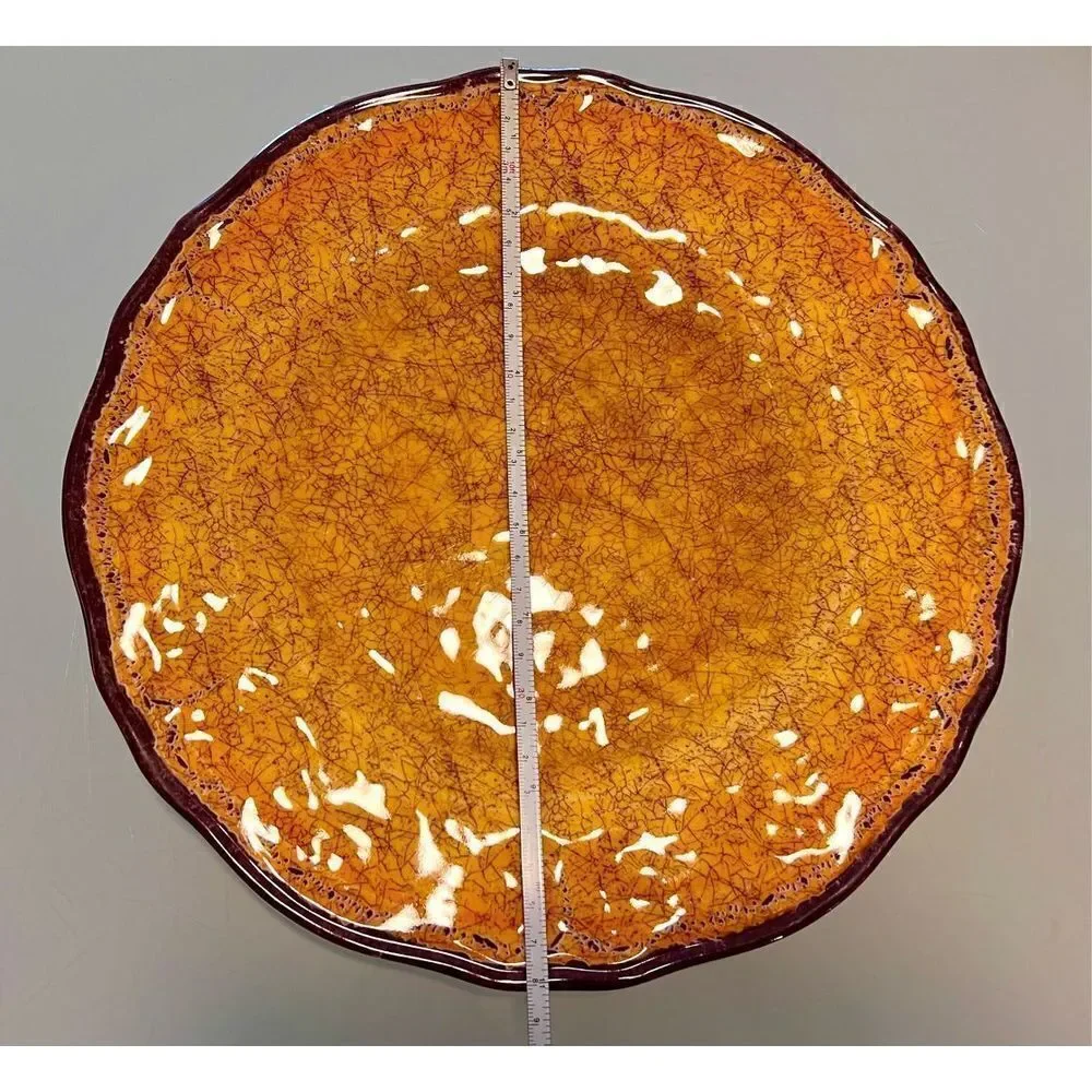 Lot of 4 Citrus Grove Melamine Dinner Plates Yellow Brown Crackle Look BPA FREE